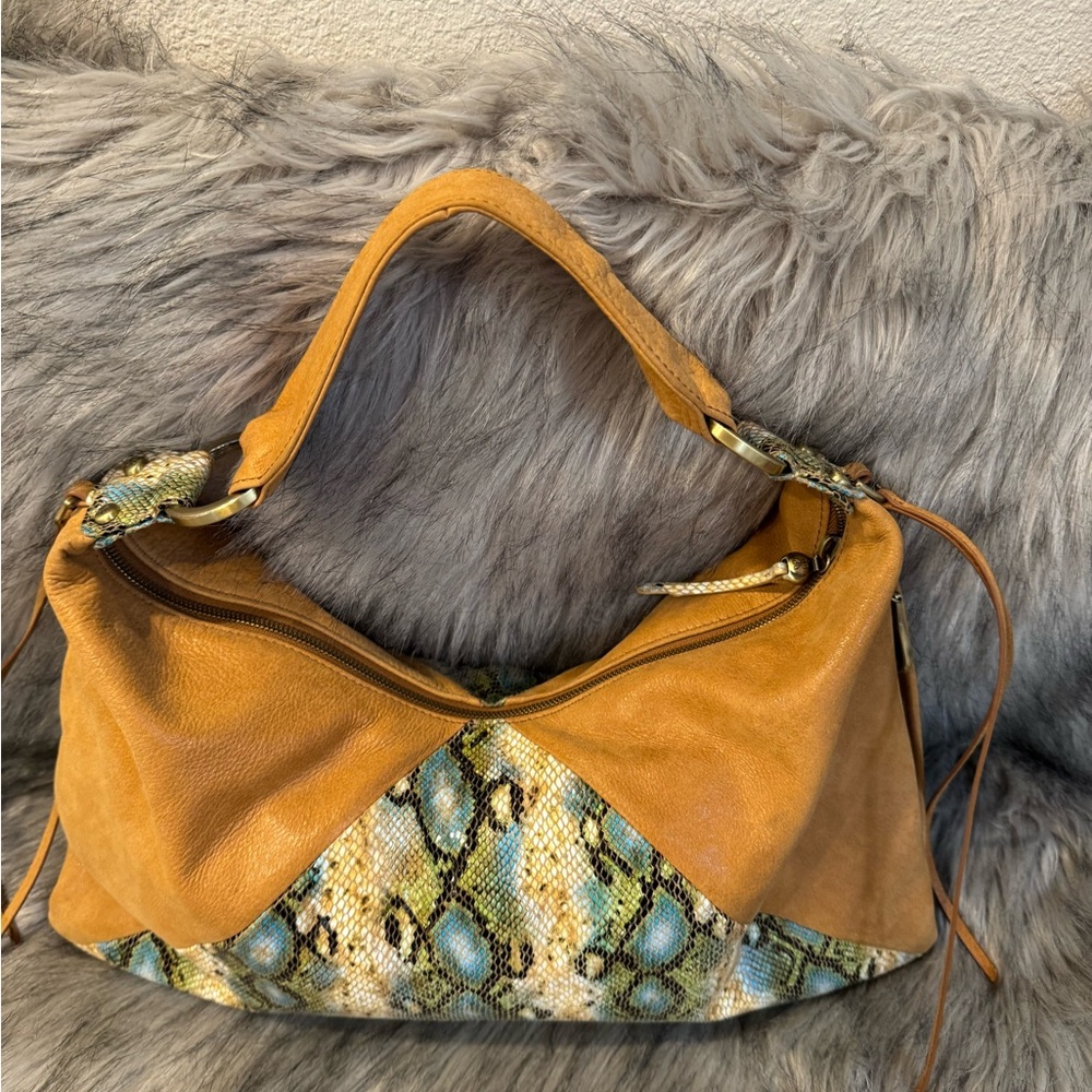 HOBO Elegant Tan and Snake Print Leather Hobo Bag - Picture 11 of 15